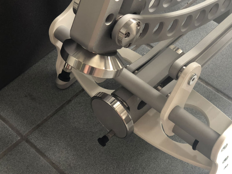 “The Joyrider – orgasm machine” by 1ATOYS. Special masturbation chair with high-quality metal components. Close-up of mechanical parts.