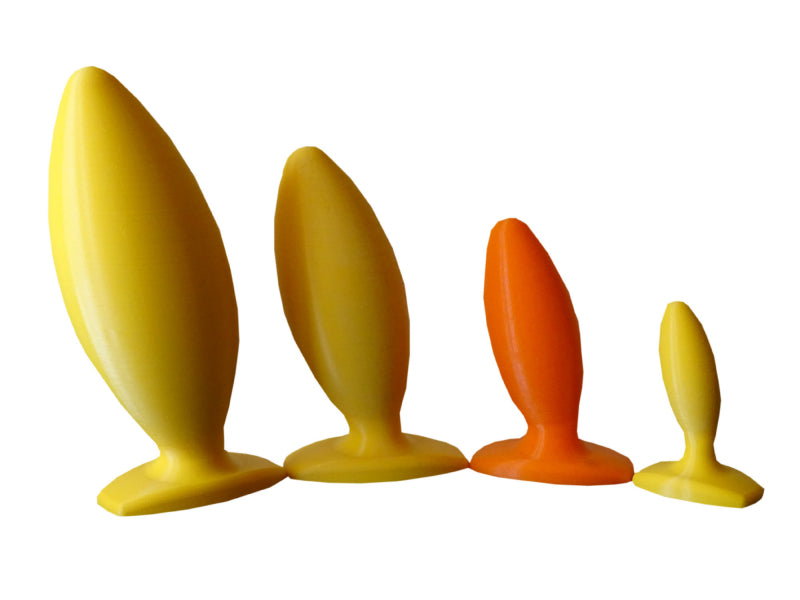 Anal plug “The Perfect Plug” – four sizes by 1ATOYS. Made with our premium Body Sensation medical-grade silicone. Size comparison.