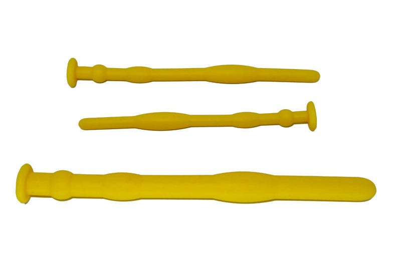 Der Harnröhren-Dildo Prinzenzepter besteht aus gelbem Silikon mit abgerundeter Spitze.