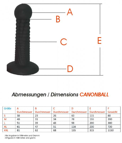 Dildo made of premium platinum silicone, available in sizes S to XXL. Size chart.