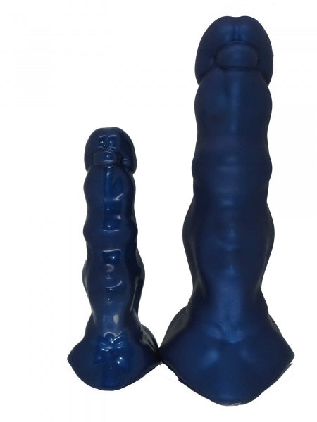 Premium silicone sex toy, dark blue, matte or glossy. A hybrid of plug and dildo. For anal or vaginal use.