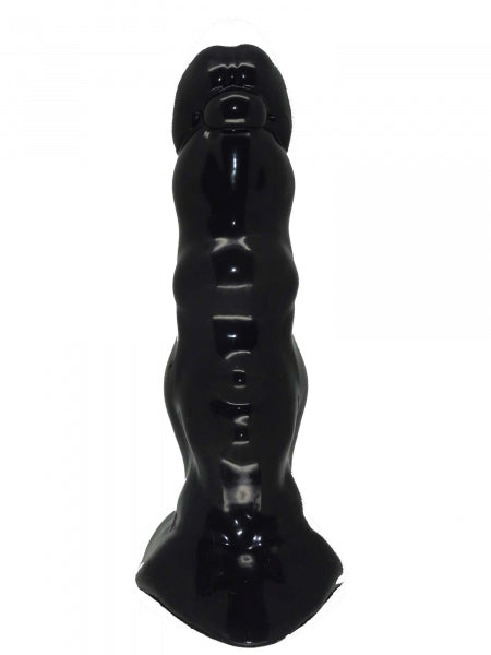 Premium silicone sex toy in hybrid form of plug and dildo, side view, product by 1ATOYS. High gloss.