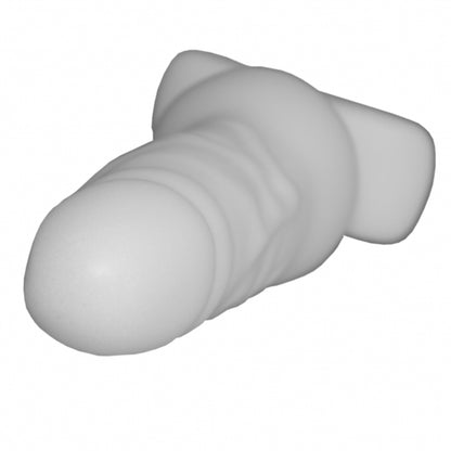Premium silicone sex toy: white cock head plug, medium size, lying in a side perspective. For experienced anal lovers who enjoy wearing their plug for a long time.
