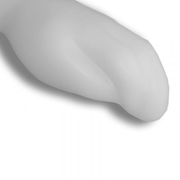 Close-up of "The Magic Hand" in four sizes by 1ATOYS, made of soft, white platinum silicone with gentle curves. Premium sex toy for versatile use.