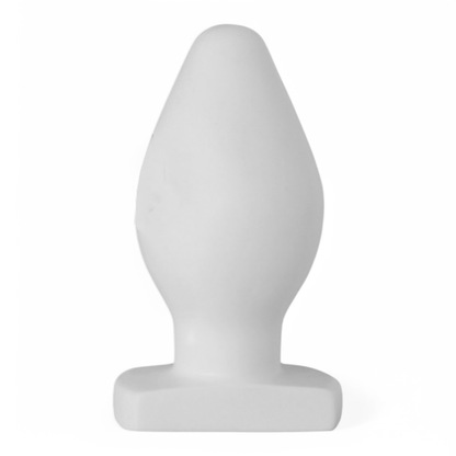 Premium Silikon Analplug von 1ATOYS, großes glattes Design eines Ei in Weiß, ideal für sehr intensive Lustmomente bei sanfter Einführung.