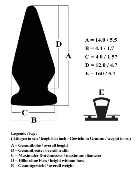 Premium silicone sex toy, conical enema plug small from 1ATOYS, with detailed dimensions in cm and inches on the surface.