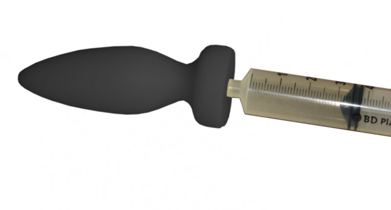 Premium silicone, black EPS - Enema plug small from 1ATOYS, connected with a syringe. For anal play and enemas.