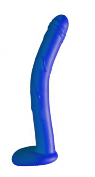 Little darling blue silicone dildo, curved and textured, made from platinum silicone for gentle stimulation.