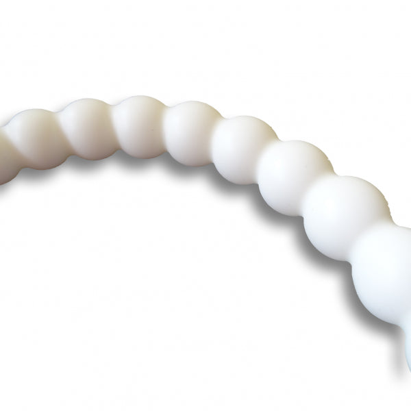Premium Silicone Sex Toy: Curved, White Anal Bead Chain by 1ATOYS. Detail view.