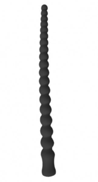 Premium Silicone Sex Toy: Elongated, black anal bead chain from 1ATOYS with connected beads that decrease in size towards the tip.