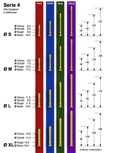 Urethral dildo made of silicone for stretching and stimulation, size chart