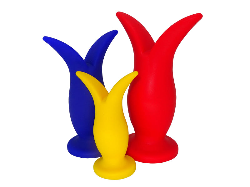 Premium Silikon Sexspielzeug in Rot, Blau und Gelb mit einzigartigem Design von 1ATOYS.