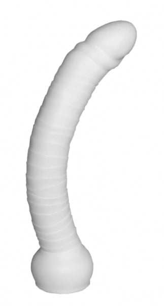 Premium silicone sex toy, curved design, white, round base end, spherical tip for gentle stimulation.